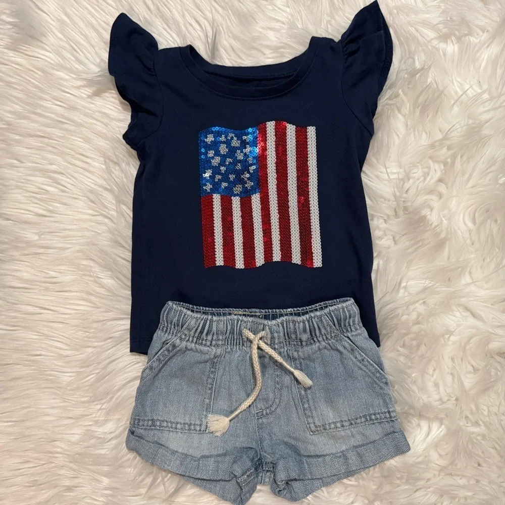 Jumping Beans Toddler Girl 2 Piece Top & Denim Shorts Size 18‎ Months